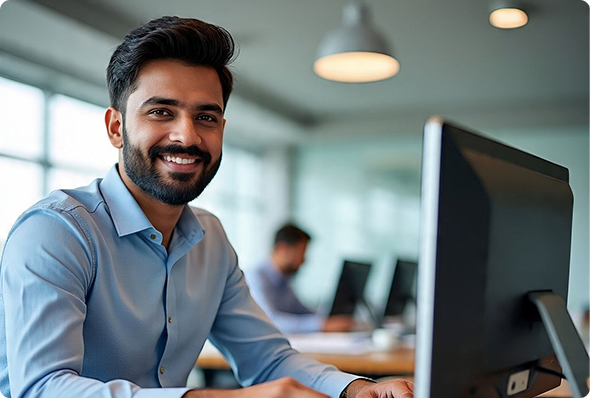 Student working at a computer